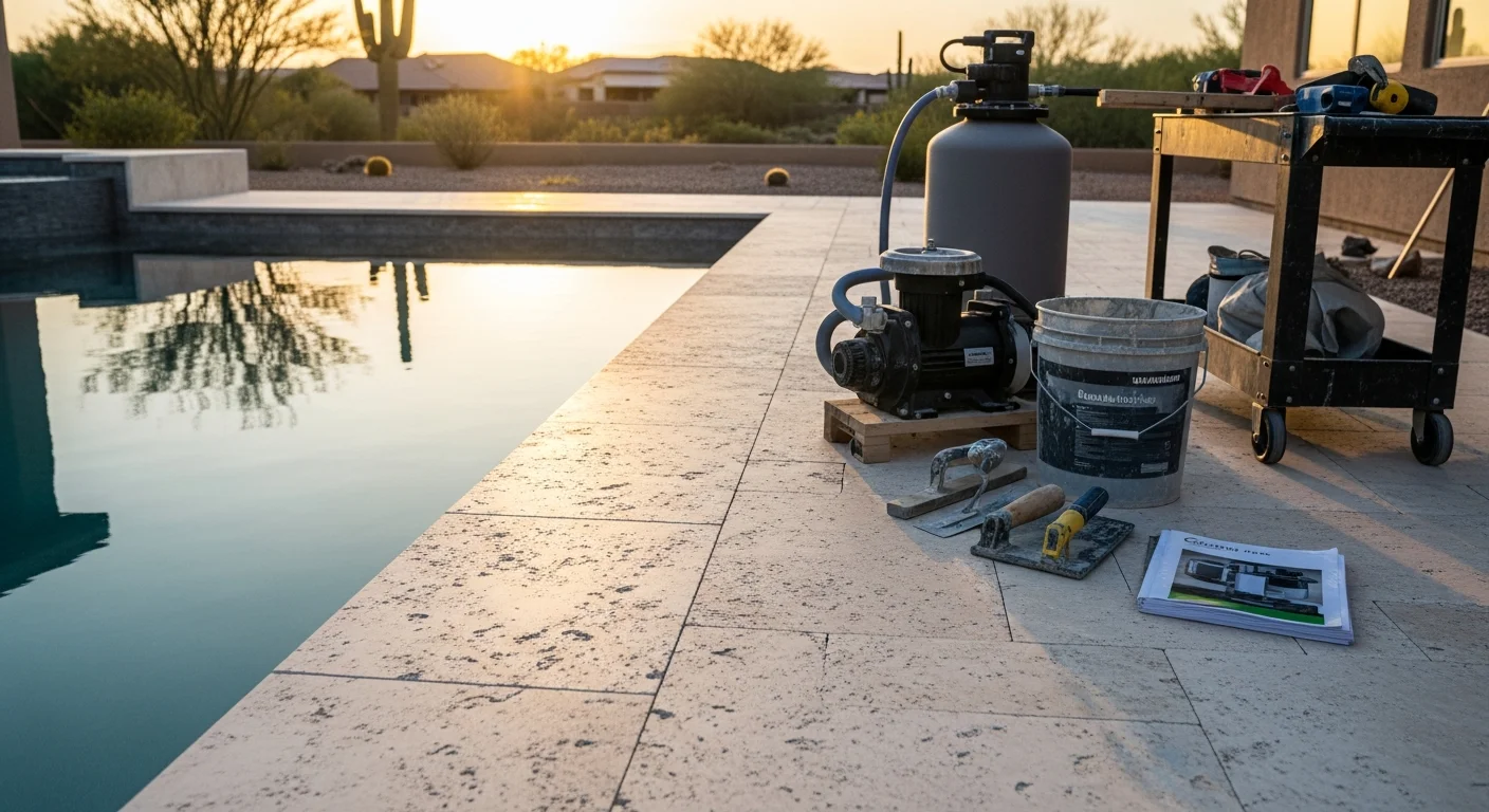 Newly upgraded residential pool with modern tile and features