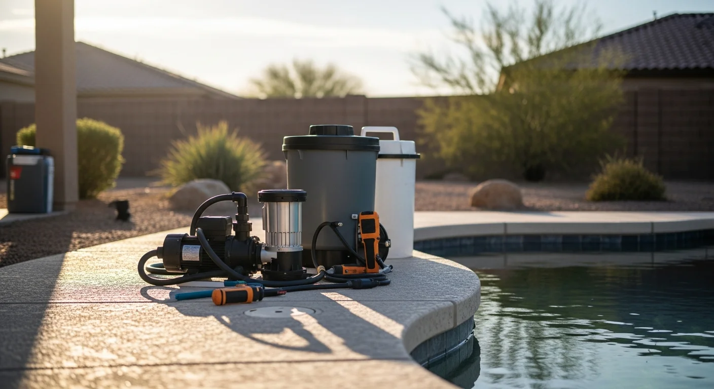 Pool repair technician fixing pool pump equipment