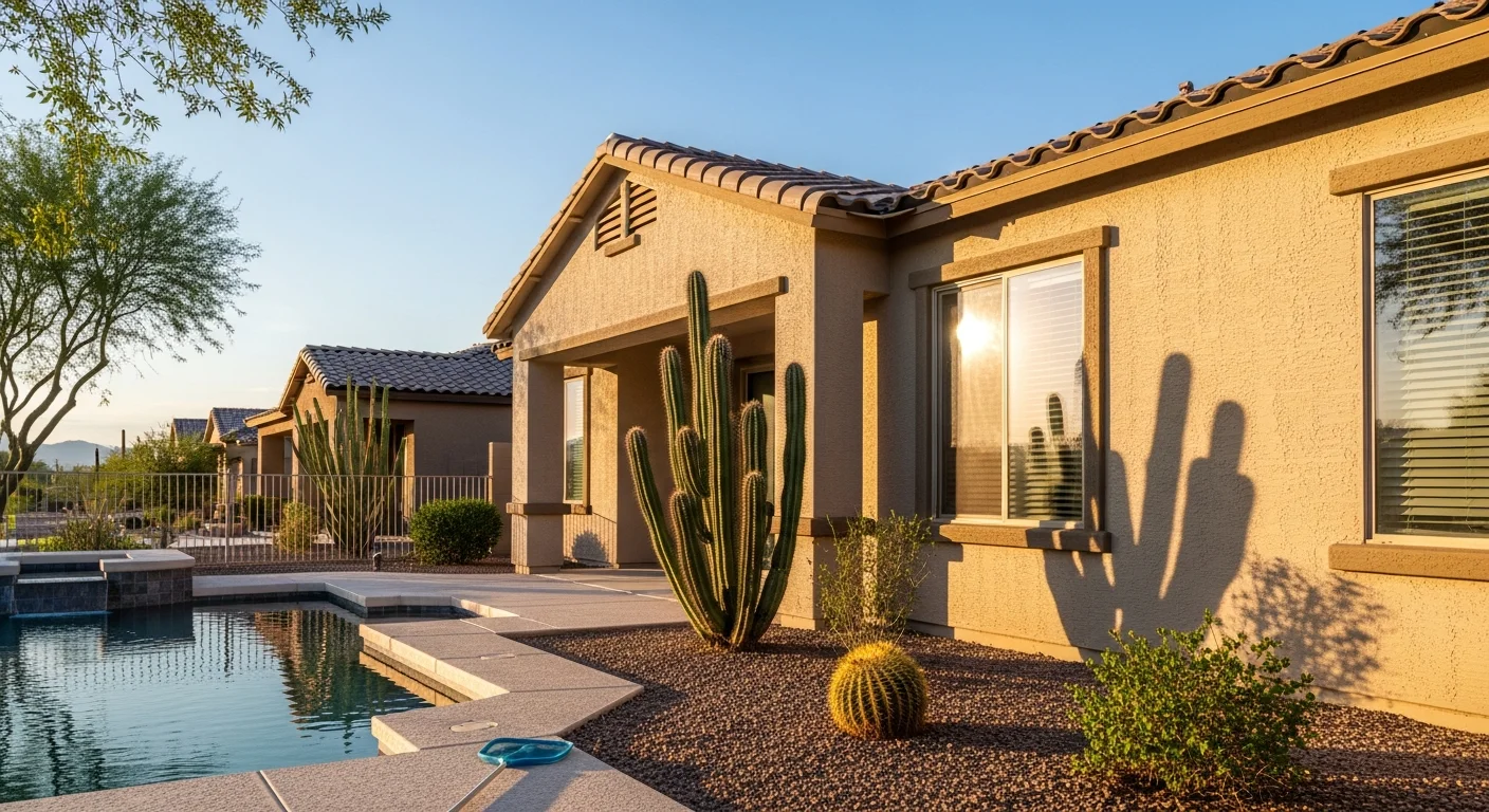 Residential home in Goodyear with desert landscaping and modern exterior in afternoon sunlight.